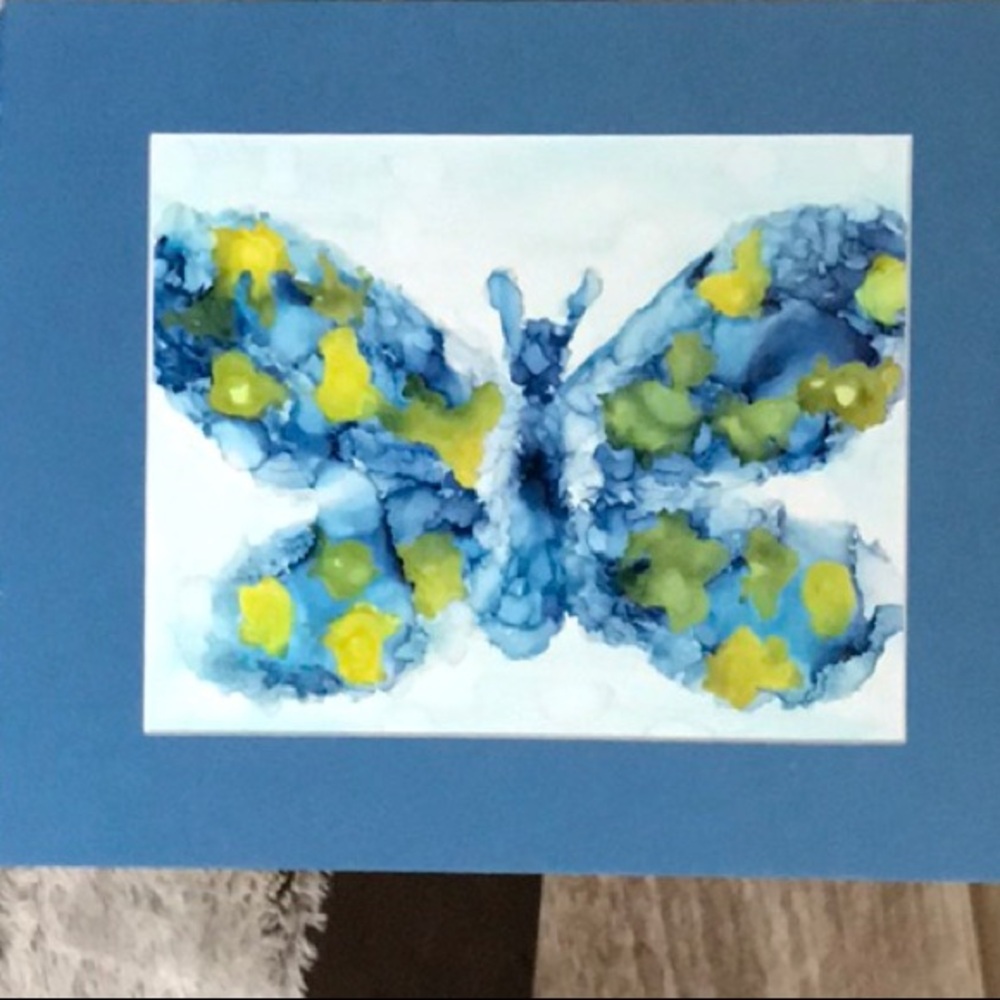 Hand crafted one of a kind abstract butterfly wall decor alcohol ink painting